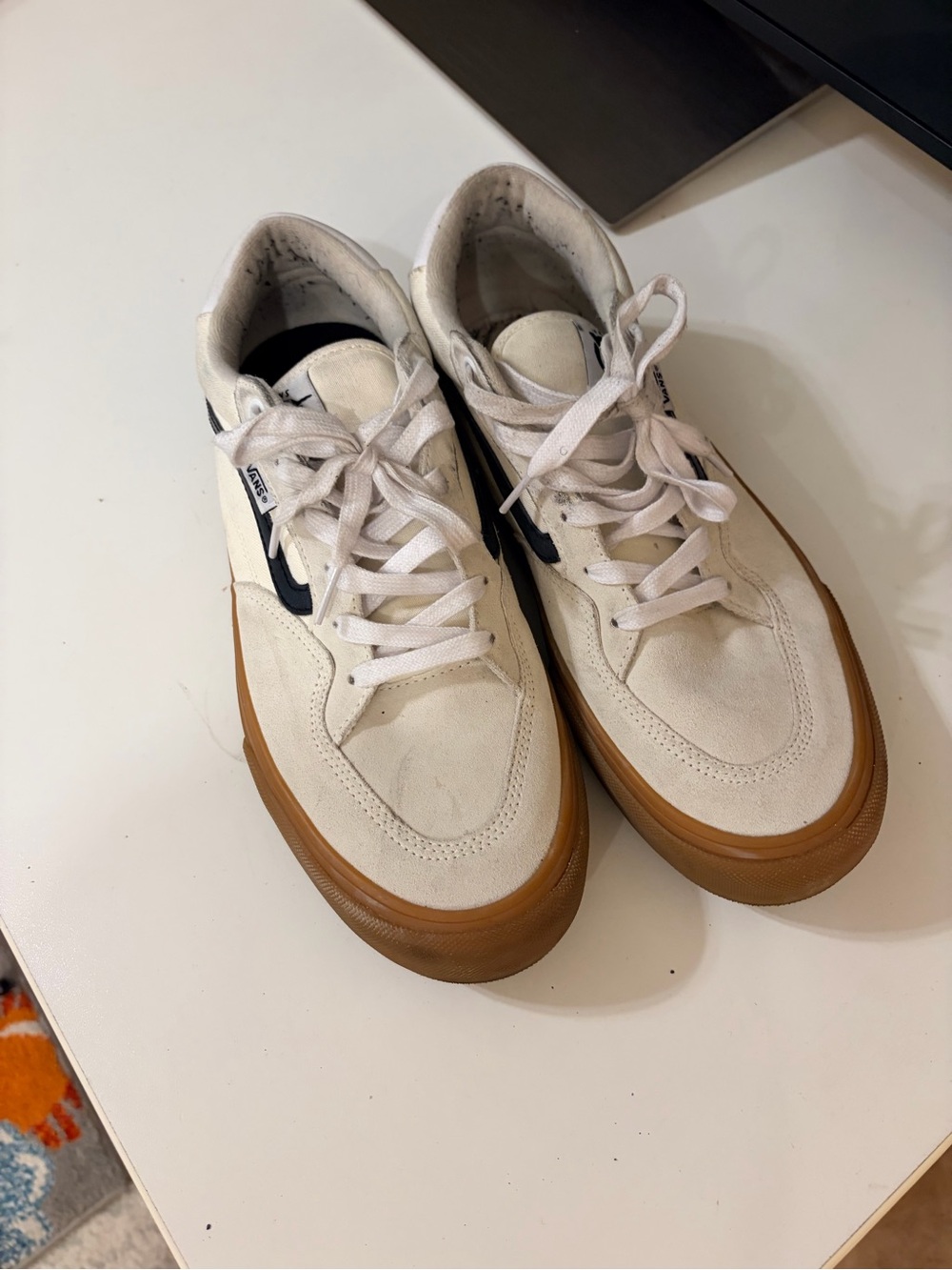 Vans White and Black Low-Top Sneakers with Gum Sole